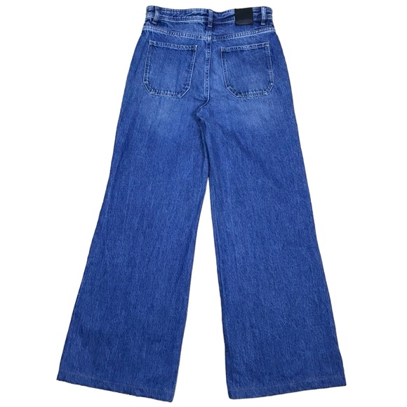 Massimo Dutti Womens Wide Leg Jeans with Pockets - High Rise - Mid Wash - Sz 4 - Picture 16 of 16